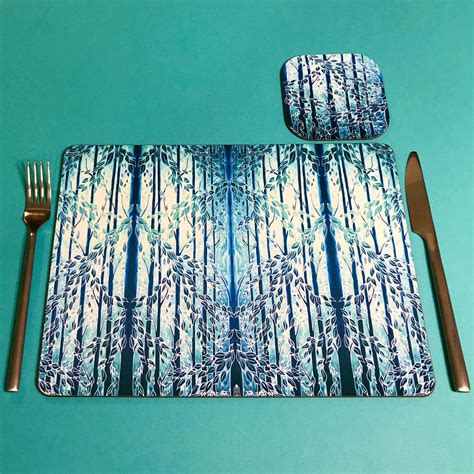 pale blue placemats and coasters